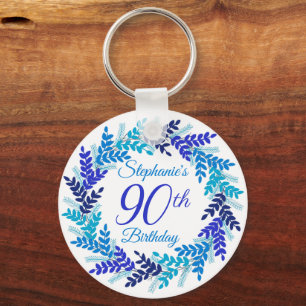 Elegante Blue Wreath 90 Birthday Chaveiro
