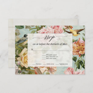 Elegante Blush Aqua Rosas RSVP de Madeira Rústica