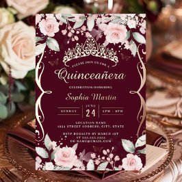 Elegante Blush Burgundy Rosa Dourado Quinceanera