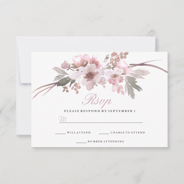 Elegante Blush & Cinza White floral Wedal RSVP (Frente)