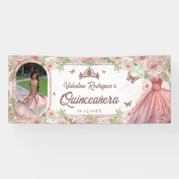 Elegante Blush Pink Birthday Quinceanera Banner