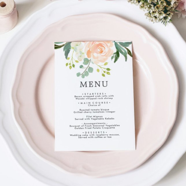 Elegante Blush Rosa e Greenery Floral Weding Menu (Criador carregado)