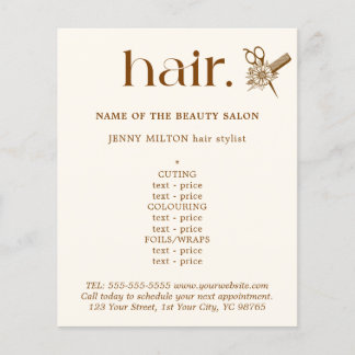 Elegante Boho Brown Ouro Scissors Hair Menu