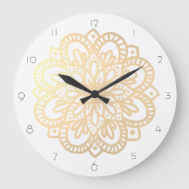 Elegante Boho Dourado Relógio de Parede Mandala