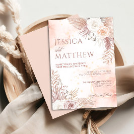 Elegante Boho Estilo Rosa Rosa Rosa Convite Floral