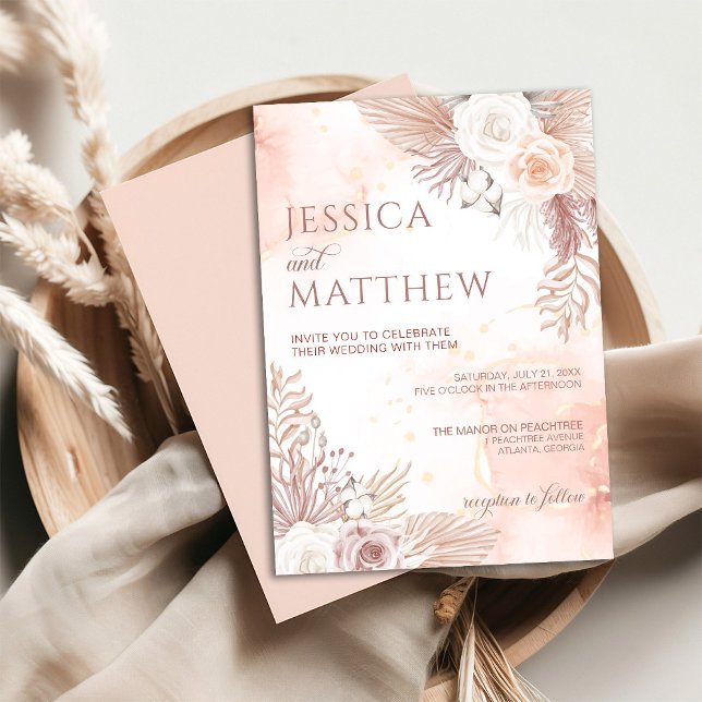 Elegante Boho Estilo Rosa Rosa Rosa Convite Floral (Criador carregado)