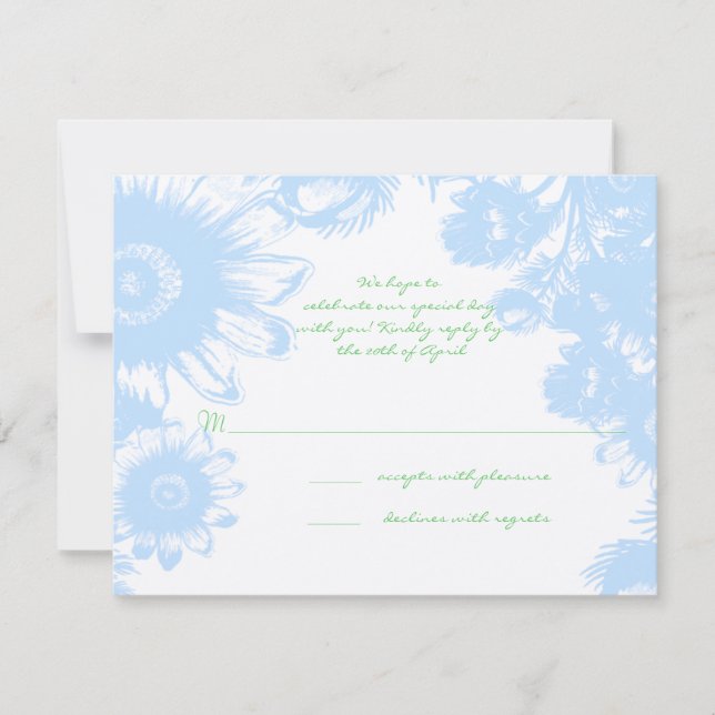 Elegante Boho Floral Casamento Azul Pastel RSVP (Frente)