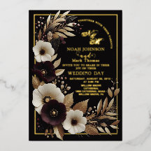 Elegante Boho Floral Preto Burgundy e Dourado