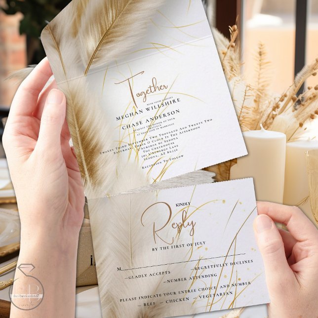 Elegante Boho Ivory e Pampas Dourados (Criador carregado)