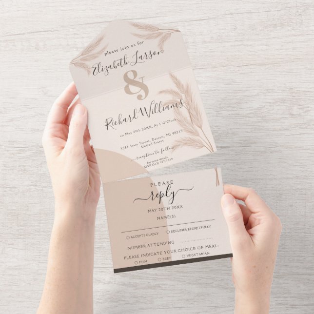 Elegante Boho Moderno Casamento RSVP Tudo Em 1 (Aba destacável)