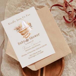 Elegante Boho Pampas Chá de fraldas Convite