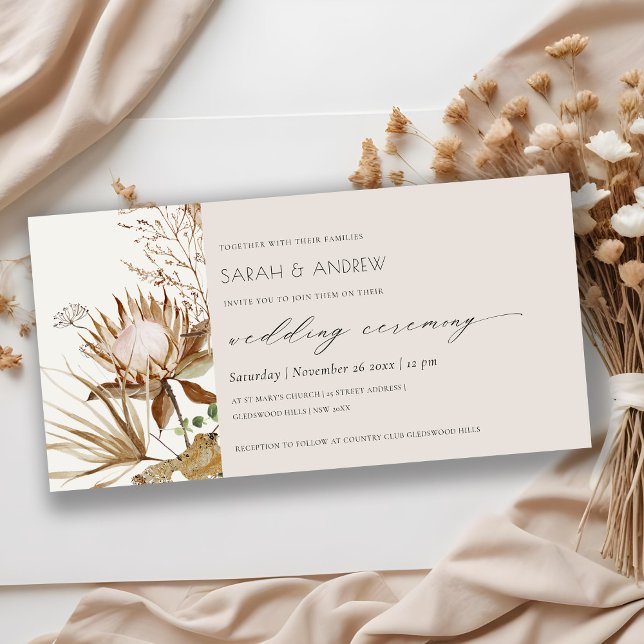 Elegante Boho Protea Seca Palma Convite de casamen (Criador carregado)