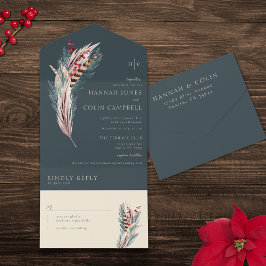 Elegante Boho Rustic Pampas e Pine Green Tan Red
