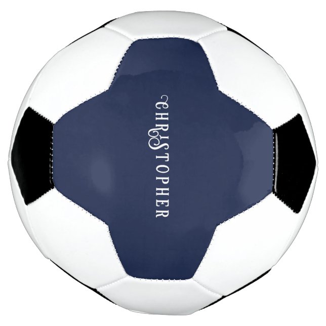 Elegante Bola de Futebol Azul Marinho com Nome Per (Invertido)