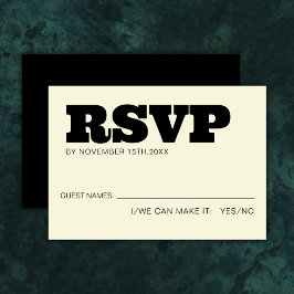 Elegante Bold RSVP Typografia Black Ecru Casamento