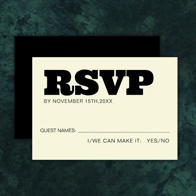 Elegante Bold RSVP Typografia Black Ecru Casamento (Criador carregado)