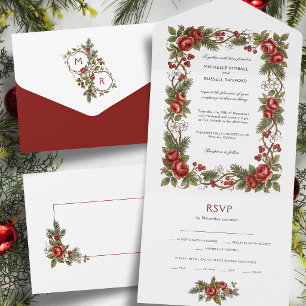 Elegante Borda Floral de Natal de Inverno Vintage