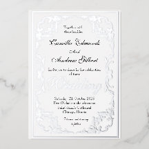 Elegante Borda Floral Prateada Casamento