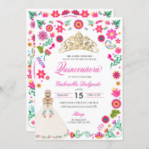 Elegante Bordado Otomi Quinceañera Convite