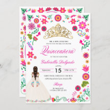 Elegante Bordado Otomi Quinceañera Convite