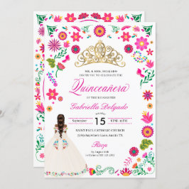 Elegante Bordado Otomi Quinceañera Convite