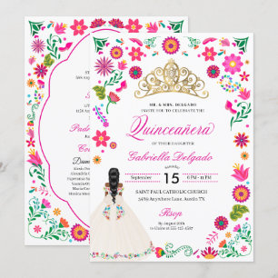 Elegante Bordado Otomi Quinceañera Convite