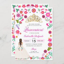 Elegante Bordado Otomi Quinceañera Convite