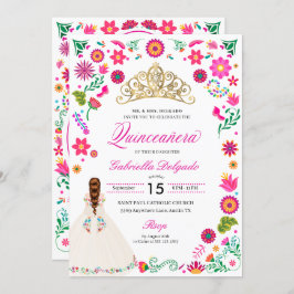 Elegante Bordado Otomi Quinceañera Convite