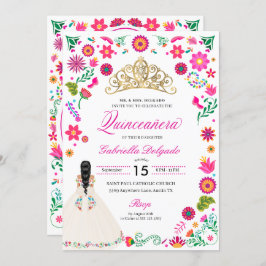 Elegante Bordado Otomi Quinceañera Convite