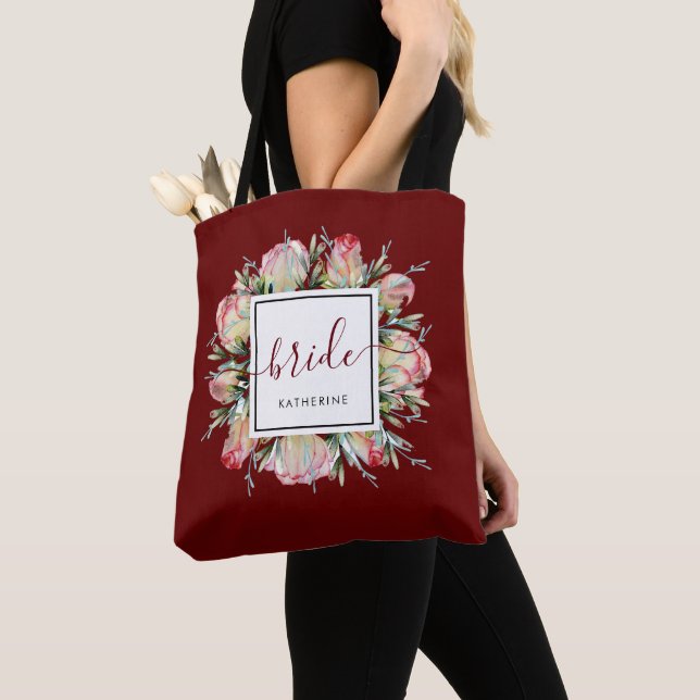 Elegante Bride Burgundy Marsala Casamento Tote Bag (Close Up)