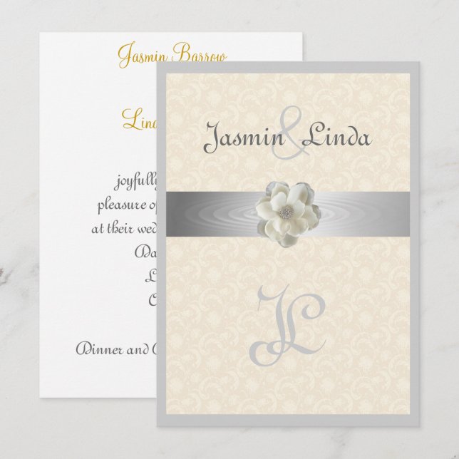 Elegante, Brilho, Faux Fita, Convite de Casamento (Frente/Verso)