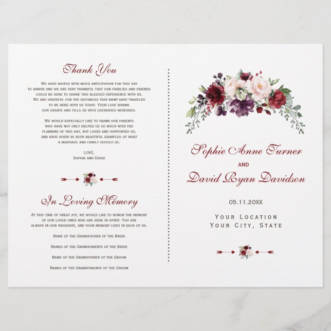 Elegante Burgundy Blush Floral Wedment (Frente)
