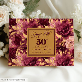 Elegante burgundy blush gold rosa 50º livro convid