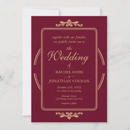 Elegante Burgundy e Dourado Convite para Casamento