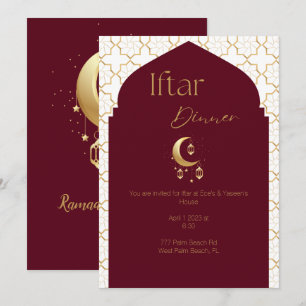 Elegante Burgundy e Dourado Convite Ramadan Iftar