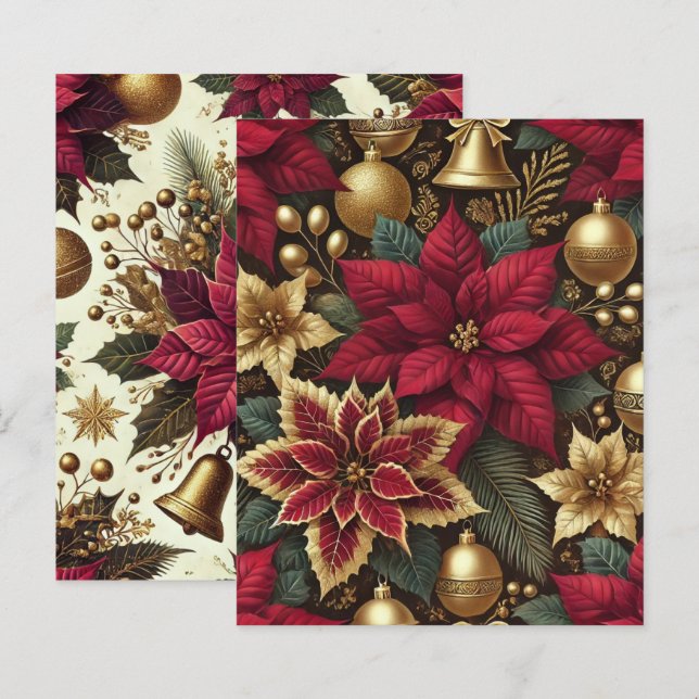 Elegante Burgundy e Dourado Poinsettia Papel Scrap (Frente/Verso)