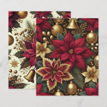 Elegante Burgundy e Dourado Poinsettia Papel Scrap