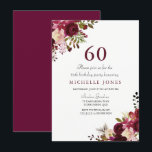 Elegante Burgundy Floral 60º Convite de Aniversári<br><div class="desc">Elegante Burgundy Floral 60º Aniversário Coleção de Convocação em Niche e Nest store.</div>