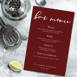 Elegante Burgundy - Menu de Bar de Casamento Minim