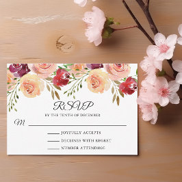 Elegante Burgundy Peach Peony Floral Wedding RSVP