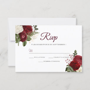 Elegante Burgundy Red White Floral Casamento RSVP