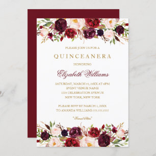 Elegante Burgundy Rosa Quinceanera Convite