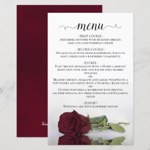 Elegante Burgundy Rosa Romântica Menu de Casamento