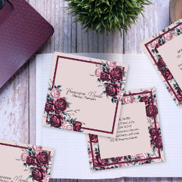 Elegante Burgundy Rosa Square Cartão de visita