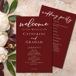 Elegante Burgundy Script Noturno Weding Program