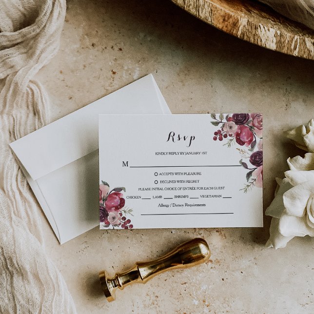 Elegante Burgundy Summer Floral Rsvp Escolha Do Me (Criador carregado)