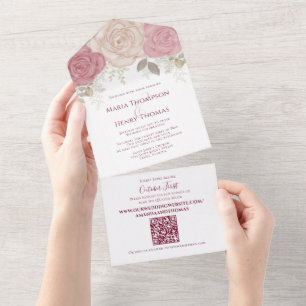 Elegante Burgundy Watercolor QR Code Endereço Conv