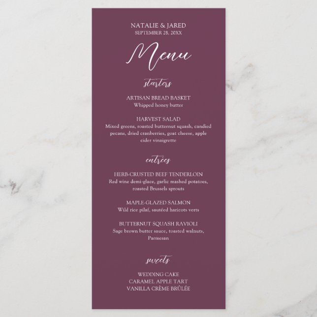 Elegante Burgundy Wedding Menu (Frente)