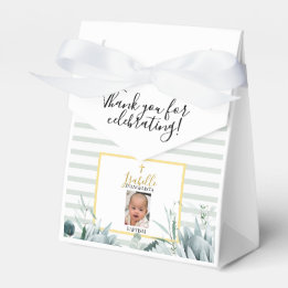 Elegante Caixa de Batismo em Verde Sage e Dourado