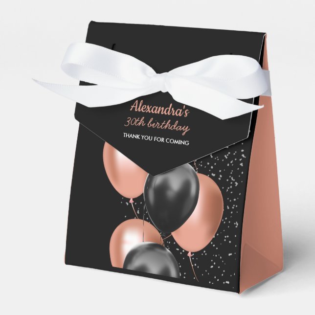 Elegante Caixa de Presente Rosa Dourado Balão Chic (Frente)